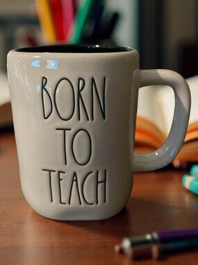 Rae Dunn Born To Teach Mug White Black Interior Teacher Gift Coffee Cup
